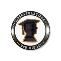 Detail of graduation tinplate badge with Congratulations You Did It text and gold sequins - Black White Gold Congratulations Style (Style 7) / 58mm