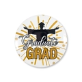 Close-up of a round graduation badge featuring gold fireworks and Graduate text on white - Graduate Activity Silhouette Style (Style 8) / 58mm