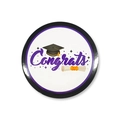 Round graduation pin badge with Congrats text, mortarboard, and diploma on white background - Purple Artistic Congrats Style (Style 11) / 58mm