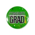 Close-up of green Congrats Grad graduation badge with gold tassel design for party props - CONGRATS GRAD Green Style (Style 14) / 58mm