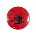 Detail of red graduation badge with black Congratulations text and mortarboard icon - Congratulations Red Style (Style 16) / 58mm