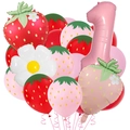 Set di palloncini fragola opachi con numero uno rosa per decoro primo compleanno - Set Fragola Numero Uno