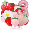 Set di palloncini compleanno fragola con numero 3 rosa e palloncini frutta opachi - Set Fragola Numero Tre