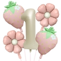 Matte Erdbeere und Blume Ballon Set für Dekorationen zum 1. Geburtstag - Matte Erdbeere Nummer 1