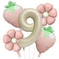 Matte cream strawberry balloon set with beige number 9 for kids birthday party decor - Matte Strawberry Number 9