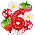 Dettaglio kit palloncini fragola per 6° compleanno con numero sei rosso e margherite foil - Set Fragola Margherita Numero 6