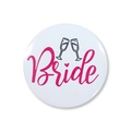 Spilla da sposa in latta bianca con scritte rosa per addio al nubilato e matrimoni - Sposa (BRIDE) / Bianco