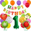 Set compleanno tema frutta hawaiana con palloncini, striscione e palloncino numero 1 in foil - Stile Digitale 1 (Stile Banner Frutta 1)