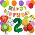 Set festa 2° compleanno tema frutta hawaiana con palloncini e striscione auguri - Stile Digitale 2 (Stile Banner Frutta 2)