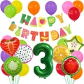 Set compleanno tema frutta hawaiana con palloncini di frutta e numero 3 verde - Stile Digitale 3 (Stile Banner Frutta 3)