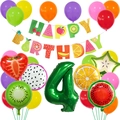 Set decorativo per 4° compleanno a tema frutta con palloncini colorati e striscione - Stile Digitale 4 (Stile Banner Frutta 4)