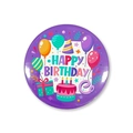 Colorful purple tinplate Happy Birthday badge featuring festive balloons and cake design - Purple Birthday Theme (2) / 58mm / Purple