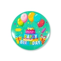 Teal Happy Birthday tinplate badge with cake and balloon designs for party favors - Cyan Mirror Texture (6) / 58mm / Turquoise Green
