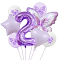 Detailed set of purple butterfly balloons with a metallic number 2 for birthday party decor - Number 2 Set