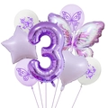 Purple butterfly balloon set with number 3 foil and star heart decorative shapes - Number 3 Set