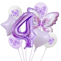 Purple butterfly 4th birthday balloon set with foil number 4 and latex balloons - Number 4 Set