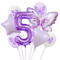 Detail of purple butterfly balloons and gradient number 5 foil balloon for birthday - Number 5 Set