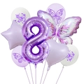 Purple butterfly party set with large number 8 balloon and heart foil decor - Number 8 Set
