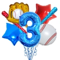 Detailansicht des Baseball-Themen-Ballonsets zum 3. Geburtstag mit blauer Nummer 3 und Sportmotiven - Nummer 3 Set (棒球加油棒套装3)