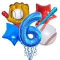 Baseball themed birthday balloon set with number 6 foil balloon and red blue stars - Number 6 Baseball Thunder Sticks Set (Pack of 6)