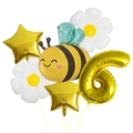 Détail du kit de ballons abeille et marguerite avec chiffre six doré pour fête d'anniversaire - Kit Abeille Mignon 6