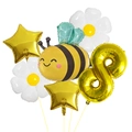Détail de ballons abeille et marguerite avec chiffre 8 doré pour fête d'anniversaire - Kit Abeille Mignon 8