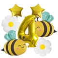 Dettaglio del set di palloncini 4 compleanno con numero 4 dorato ape e margherite - Numero 4, Ape, Margherita, Stella