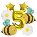 Kit de ballons en aluminium abeille et marguerite pour décoration de 5ème anniversaire - Numéro 5, Abeille, Marguerite, Étoile