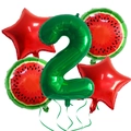 Wassermelonen-Ballon-Set mit grüner Zahl 2, roten Sternen und Fruchtdruck zum 2. Geburtstag - Nummer 2 Set
