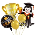 Abschlussballon-Set mit goldenem Pokal und schwarzen Folienballons für die Partydeko - Abschluss Mädchen Set A