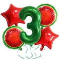 Detail von Partyballons Set mit grüner Nummer 3, Wassermelonen-Prints und roten Sternen - Nummer 3 Set