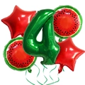Wassermelonen Party-Ballon-Set mit grüner Zahl 4, Sternen und Fruchtmustern - Nummer 4 Set