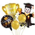 Abschlussfeier Ballonset mit goldenem Pokal und Maskottchen aus hochwertiger Folie - Abschluss Junge Set A