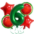 Watermelon theme 6th birthday balloon set with green number 6 and star foil balloons - Watermelon Set 6
