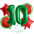Watermelon fruit party balloon kit with green number 10 and red star foil balloons - Watermelon Set 10