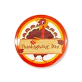 Round Thanksgiving tinplate badge featuring a cartoon turkey and festive slogan - 58mm / Turkey Wood Sign