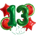 Watermelon theme party balloon set with number 13 and foil stars for 13th birthday decoration - Watermelon Set 13