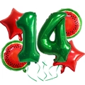 Watermelon fruit theme 14th birthday party decoration with foil numbers and stars - Watermelon Set 14