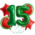 Detail of 15th watermelon party balloon kit with number foil and star shapes - Watermelon Set 15
