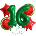Watermelon 16th birthday balloon set with red stars and green numbers for summer party - Watermelon Set 16