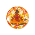Round tinplate badge with cartoon turkey and Happy Thanksgiving Day greeting text - 58mm / Argyle Turkey Pumpkin Pie