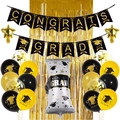 Kit decorazione laurea con striscione nero oro, palloncini in alluminio e tenda frange - Stile Diploma Nappina