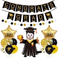 Schwarz-goldenes Abschluss-Party-Set mit Congrats Grad Banner und Sternballons - Abschlussfeier Jungen Student Set