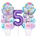Macro detail of butterfly balloon set with purple number 5 foil balloon for 5th birthday - 5th Birthday Butterfly Set