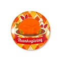 Thanksgiving turkey badge pin with orange diamond pattern and red ribbon banner - 58mm / Roasted Turkey Ribbon