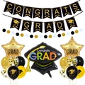 Detail von Congrats Grad Banner mit schwarzen und goldenen Abschlussballons und Sternfolie - Abschlusskappe Set