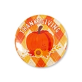Thanksgiving button pin with orange pumpkin design on plaid background for harvest festivals - 58mm / Plaid Pumpkin Sunflower