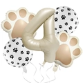 Cream number 4 balloon set with brown paw print foil balloons for birthday party decor - Number 4 Set