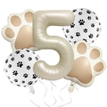 Detail of 32-inch champagne number 5 balloon with animal paw prints for birthday party - Number 5 Set