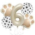 Champagne gold number 6 balloon set with white paw print designs for birthday party - Number 6 Set